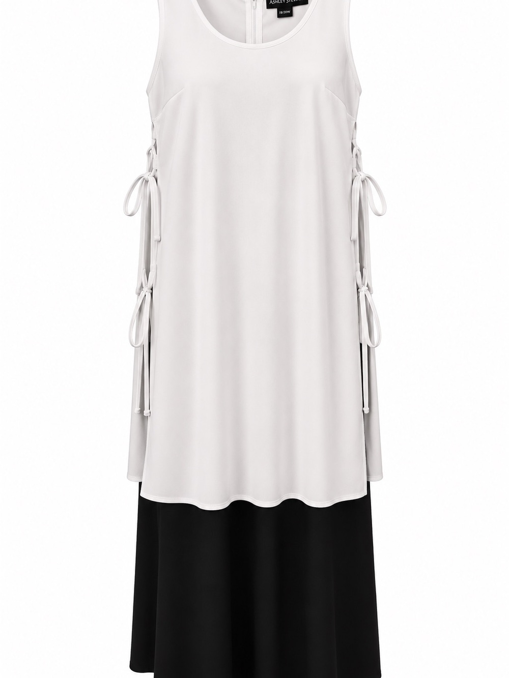 Ashley Stewart White and Black Sleeveless Tie-Side Layered Midi Dress